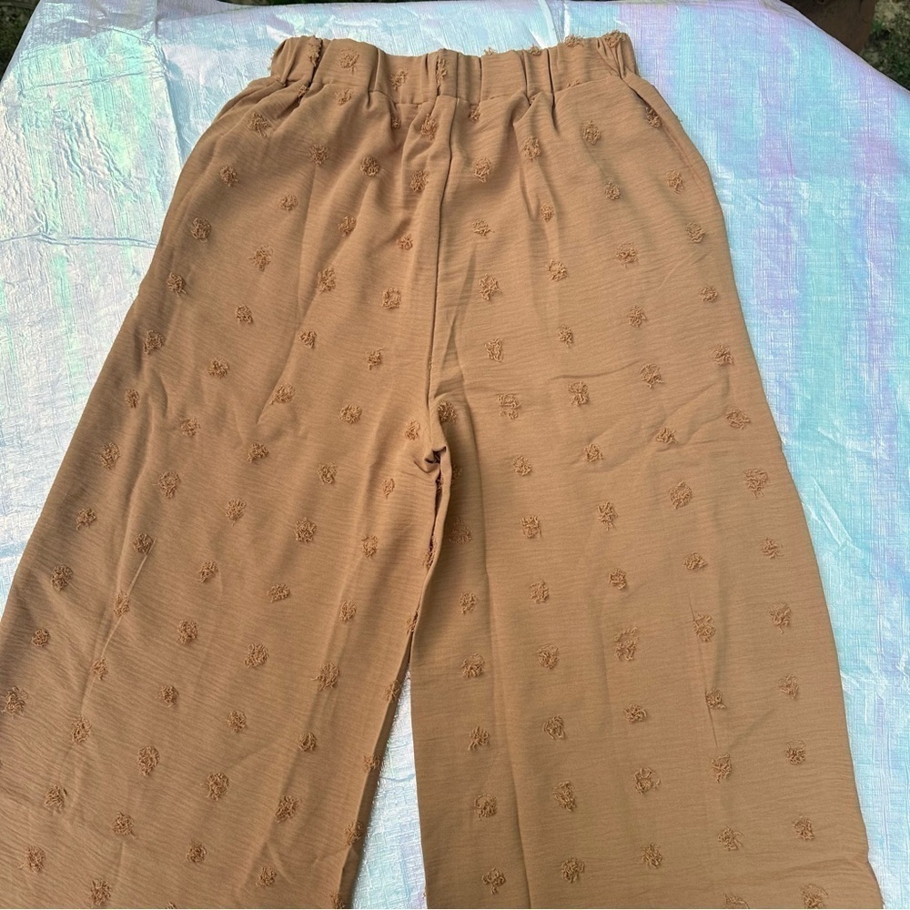 NIB Caramel Polka Dots High Waist Pants Wide Leg Solid Soft Comfortable Small - Picture 5 of 8